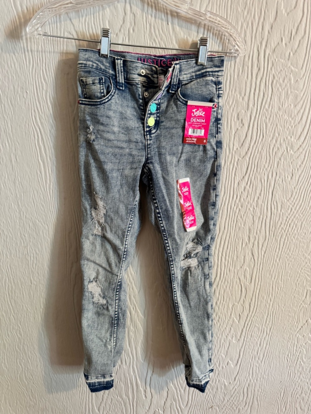 Justice Skinny Acid-Wash Jeans with Colorful Snap Buttons